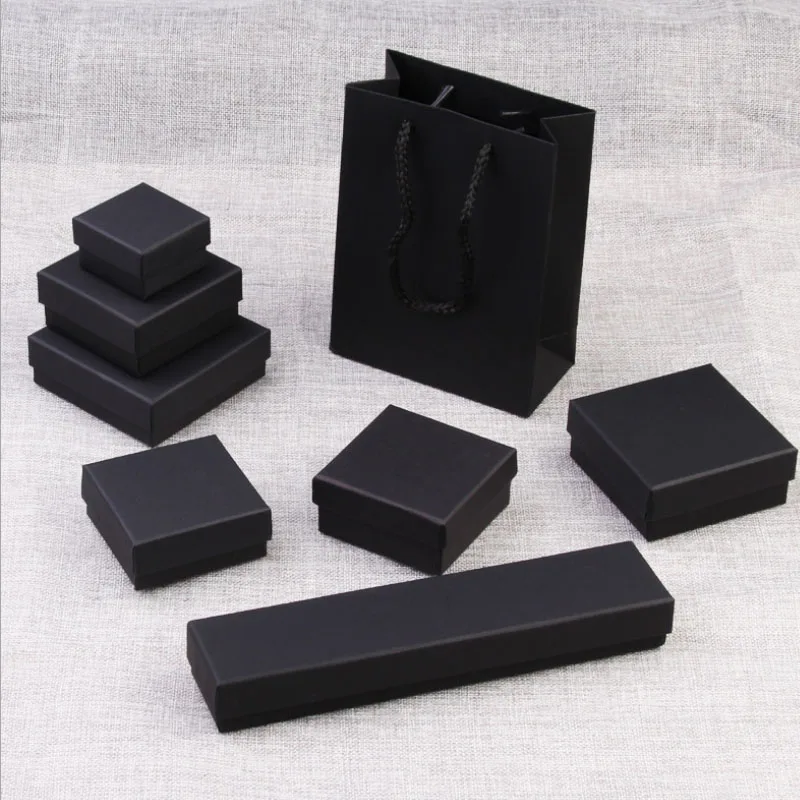 2021 Gift Jewelry Box Exquisite Custom Logo Black Kraft Paper Necklace Bracelet Ring Earrings Cheaper with Sponge Jewelry Box