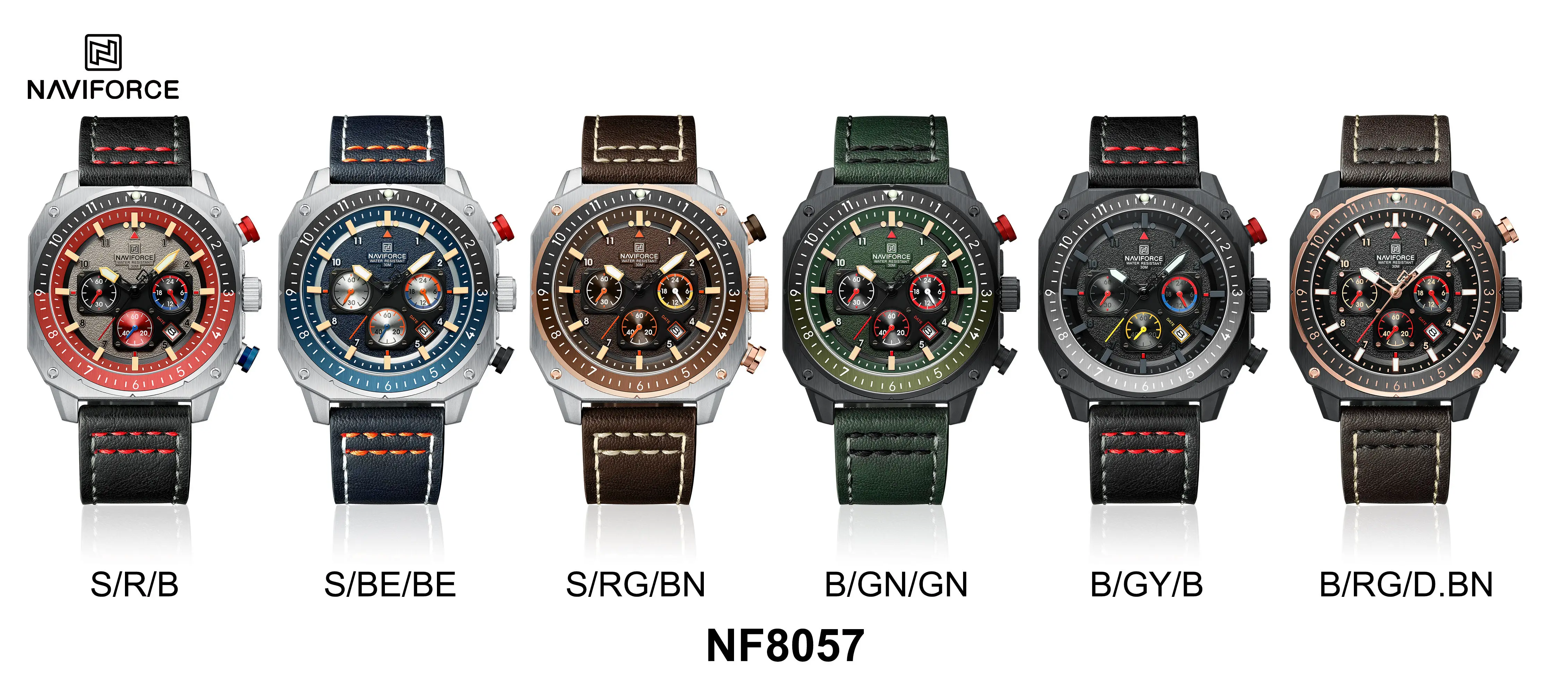 NAVIFORCE Brand High Quality Men Watch Leather Strap Waterproof Male Quartz Wrist watch Sport Clock Relogio Masculino 8057