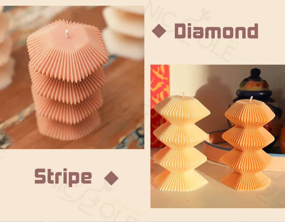 Nicole Handmade Geometric Ribbed Silicone Candle Mould Home Decoration