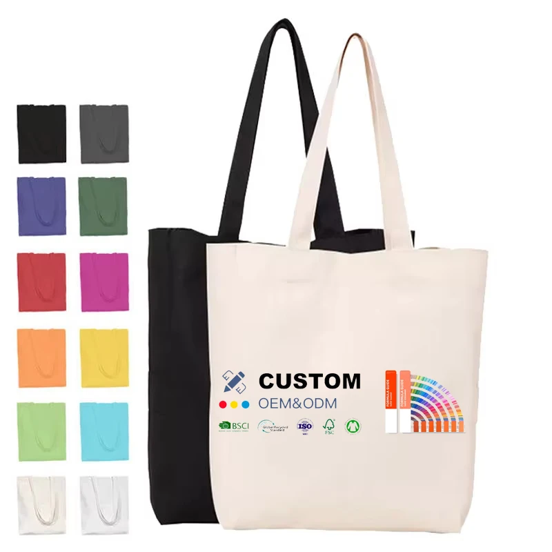 Custom Eco-Friendly Recycled Canvas Tote Shopping Bags Reusable with Shoulder Custom Printed Logo