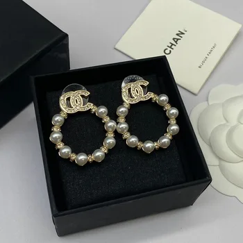 Wholesale Big Hoop Bridal Unique Designer Charm Drop Fashion Luxury Freshwater Pearl Earrings For Women