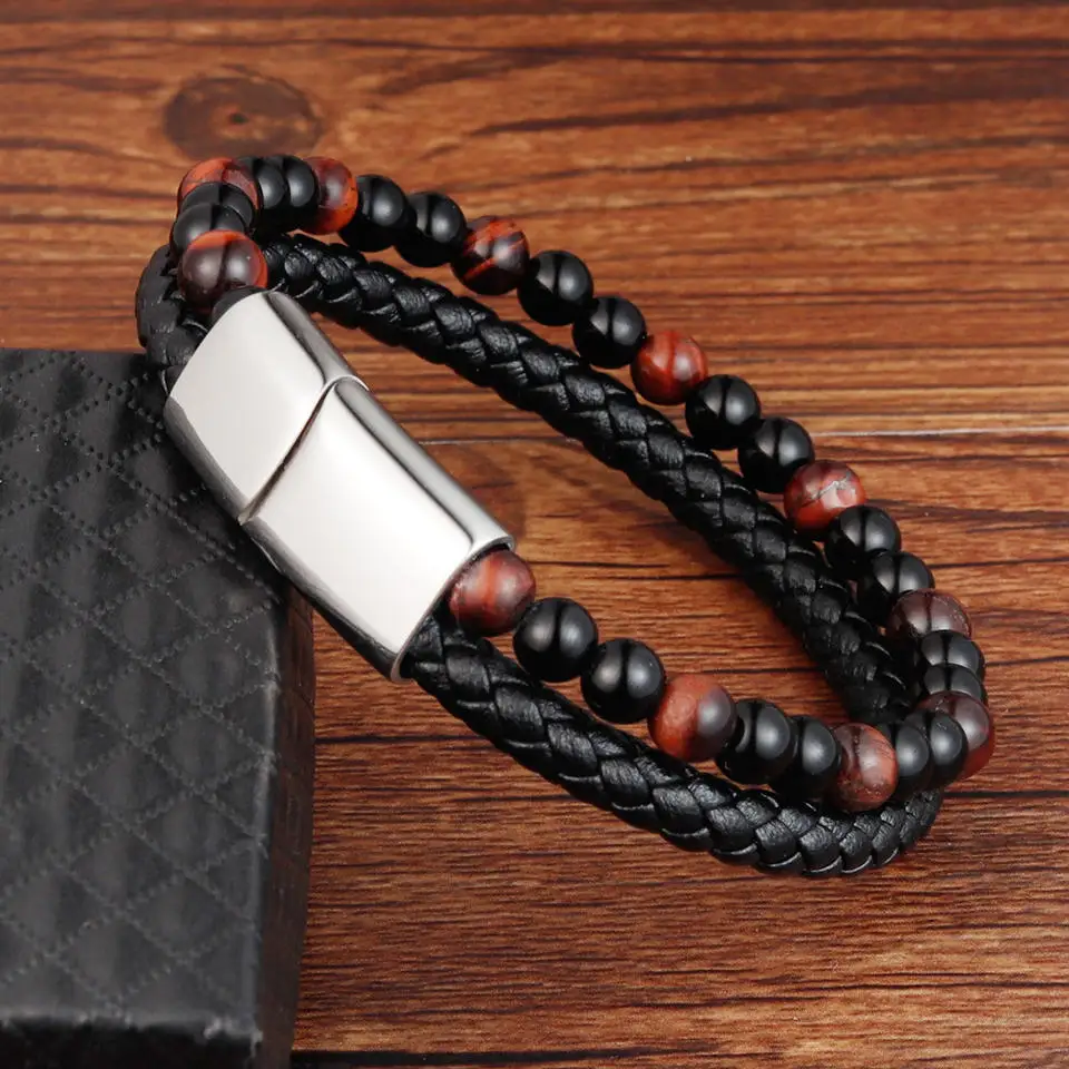 Men Cross Bead Red Stone Jewelry Trending Product Natural Stone