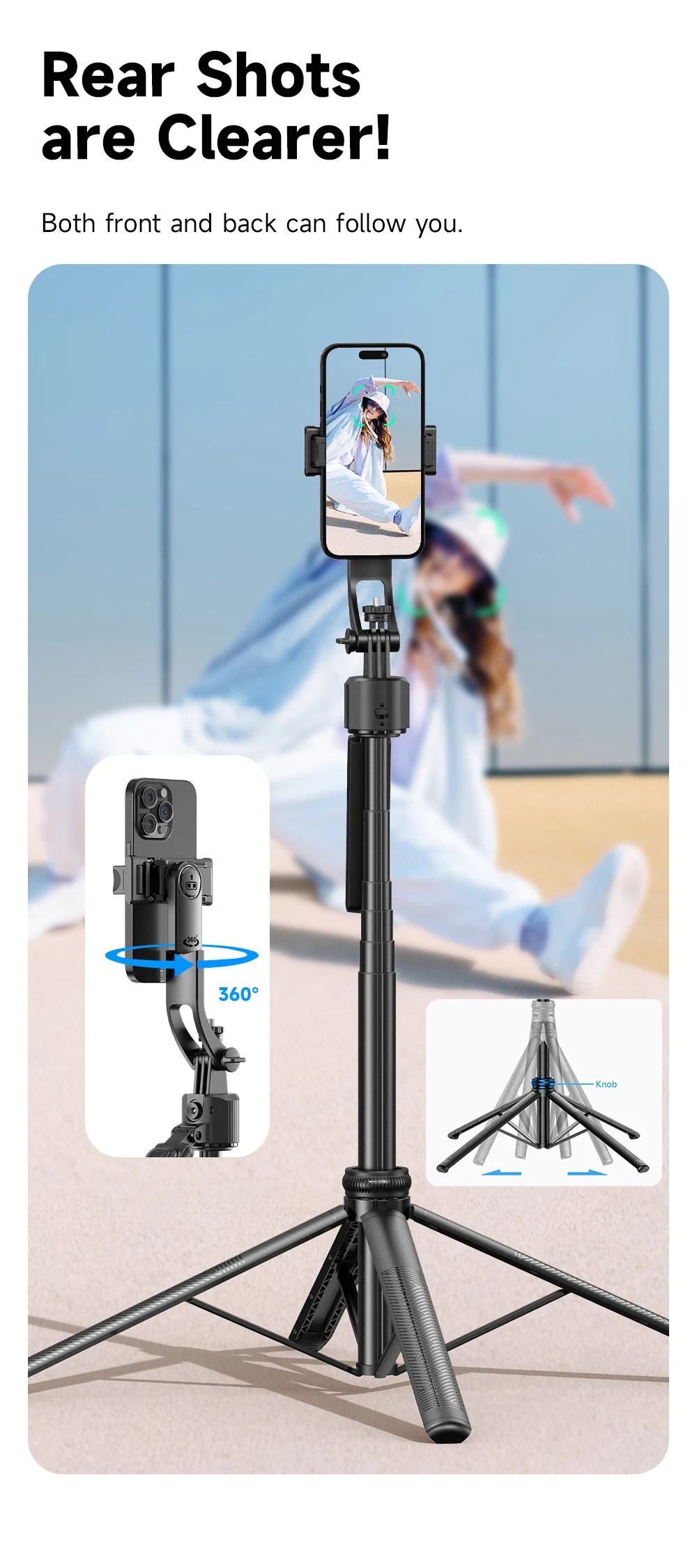 C17 AI Face Tracking Adjustable Camera Tripod Quadrupod Selfie Stick 8 C17 AI Face Tracking | Generic C17 AI | C17 AI Face Tracking |