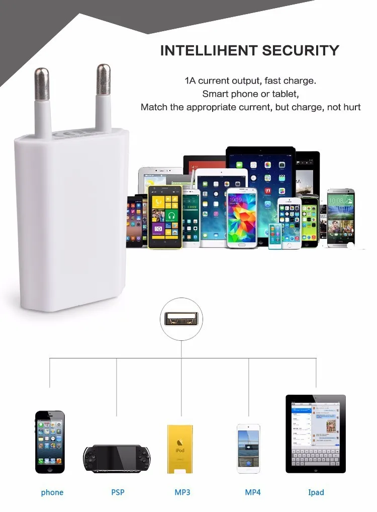 European Standard Adapter 4th Generation USB 5V1A Charging Head Mobile Phone Universal Charger