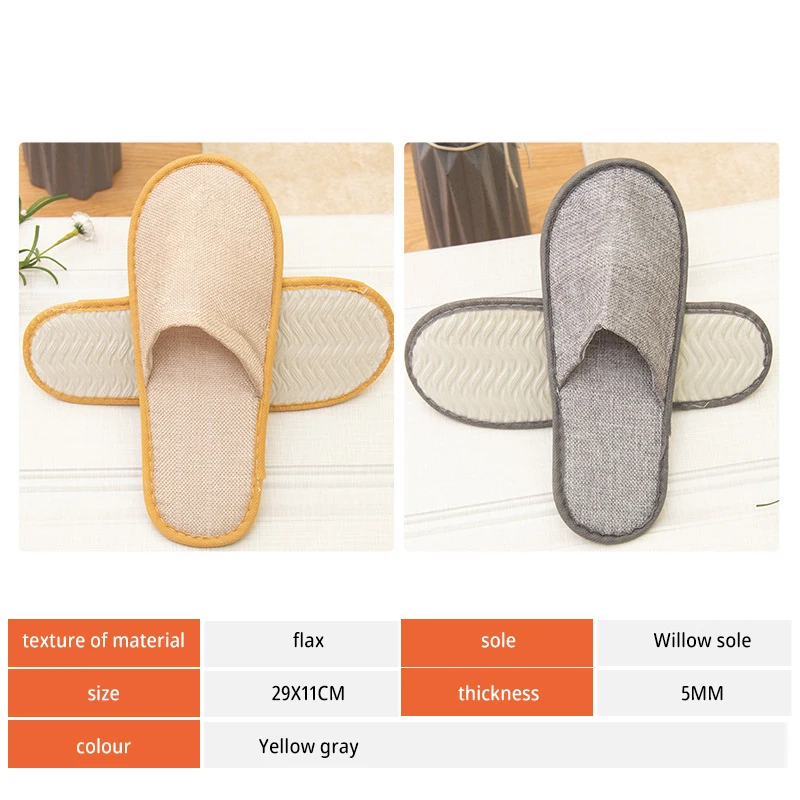 Hotel Disposable Slippers Closed Toe Linen Men Indoor Soft Slipper Home Guest Nonslip Slides