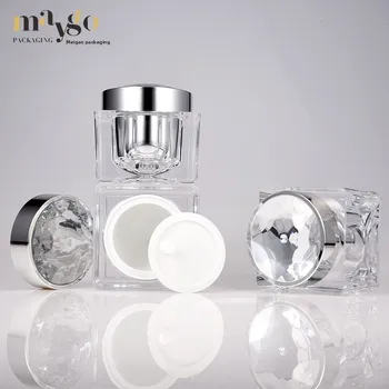 High-End 50g Silver Acrylic Cosmetic Bottle with Plastic Lid Stock Day-Night Cream Face Jar for Creams and Lotions