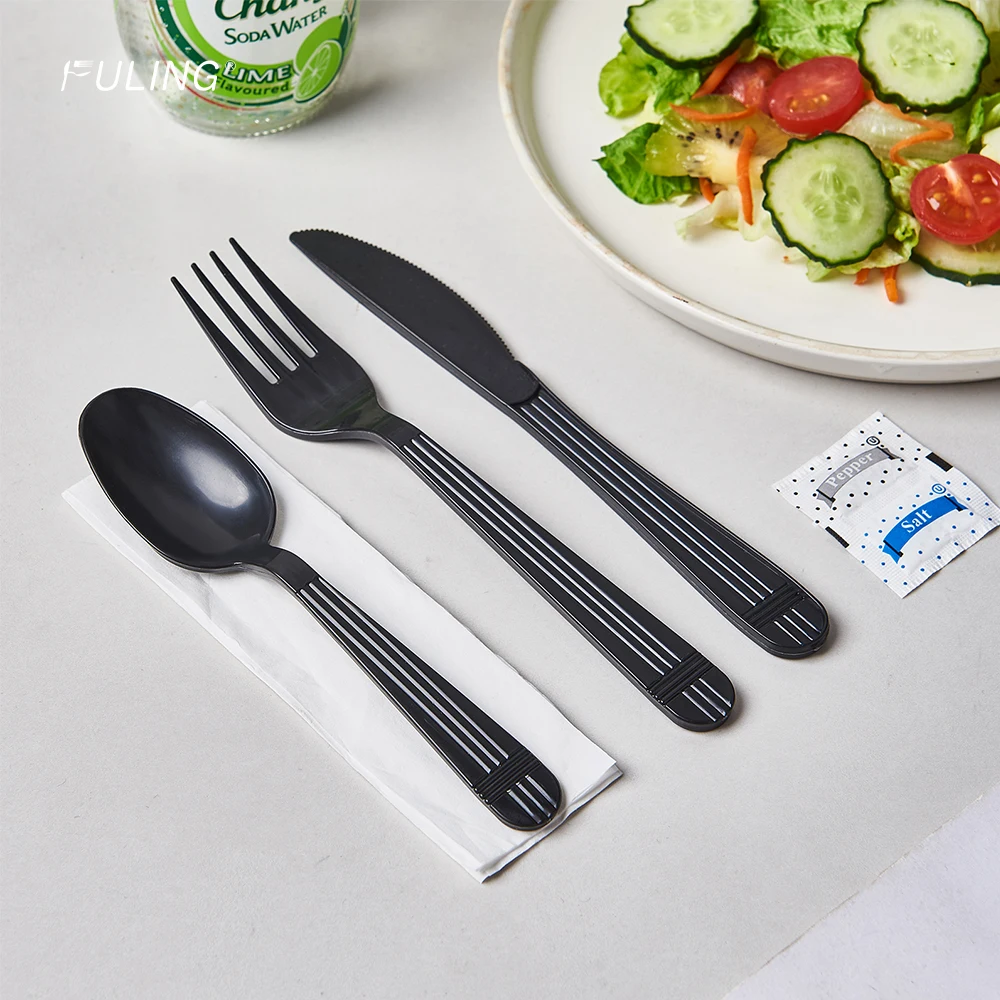 250 Plastic Cutlery Packets Knife Fork Spoon Napkin Salt Pepper Sets