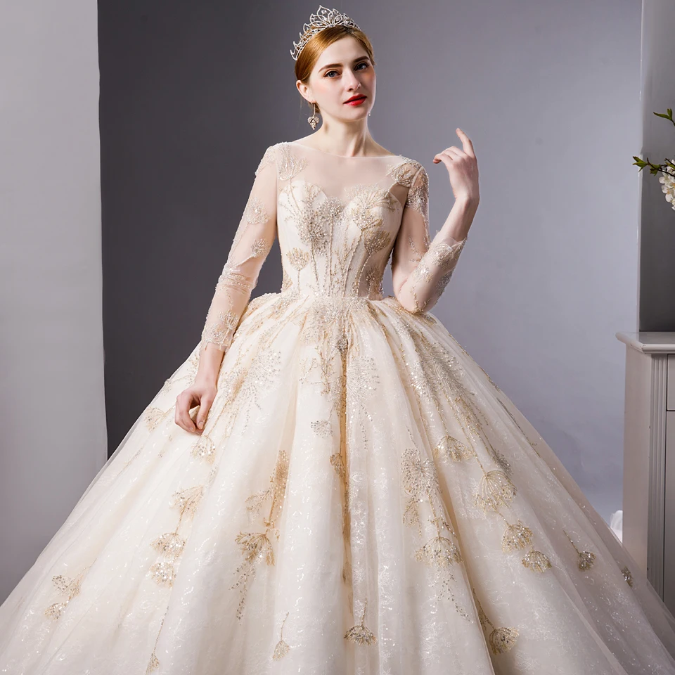 gold applique wedding dress