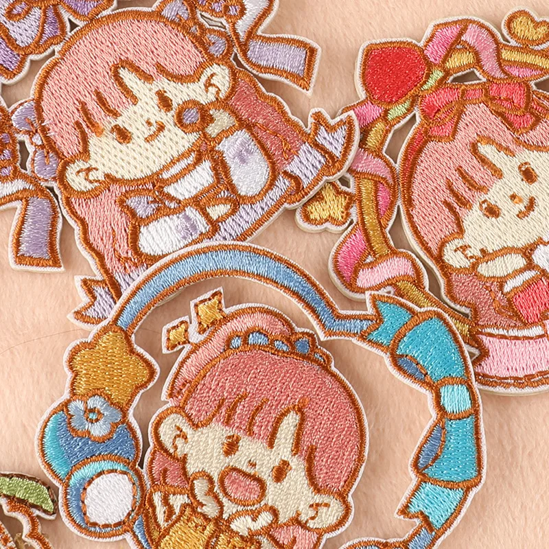 Lovely Custom Embroidered Patches Self Adhesive Girl Princess Stickers for Mobile case Jewelry Making
