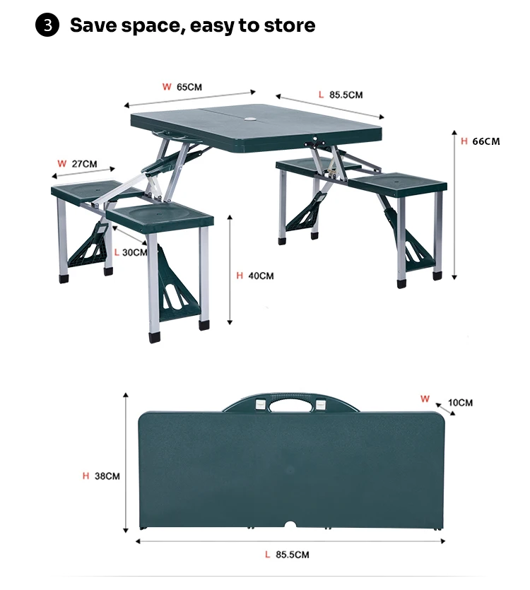 Portable Folding Foldable Picnic Bench Table And Chairs With 4 Seats