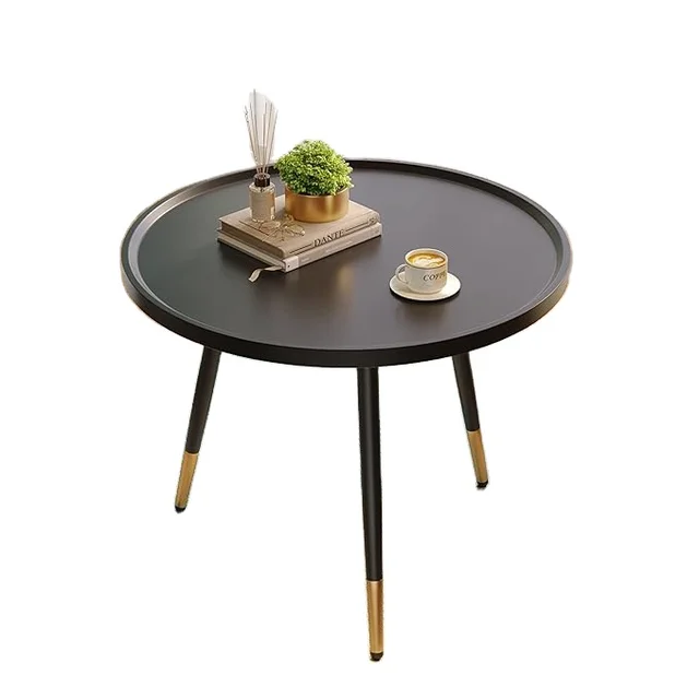 Round Black Coffee Table Small  Unique Circle Center Table for Living Room Office Balcony Simple Sofa Table Frame Easy Assembly
