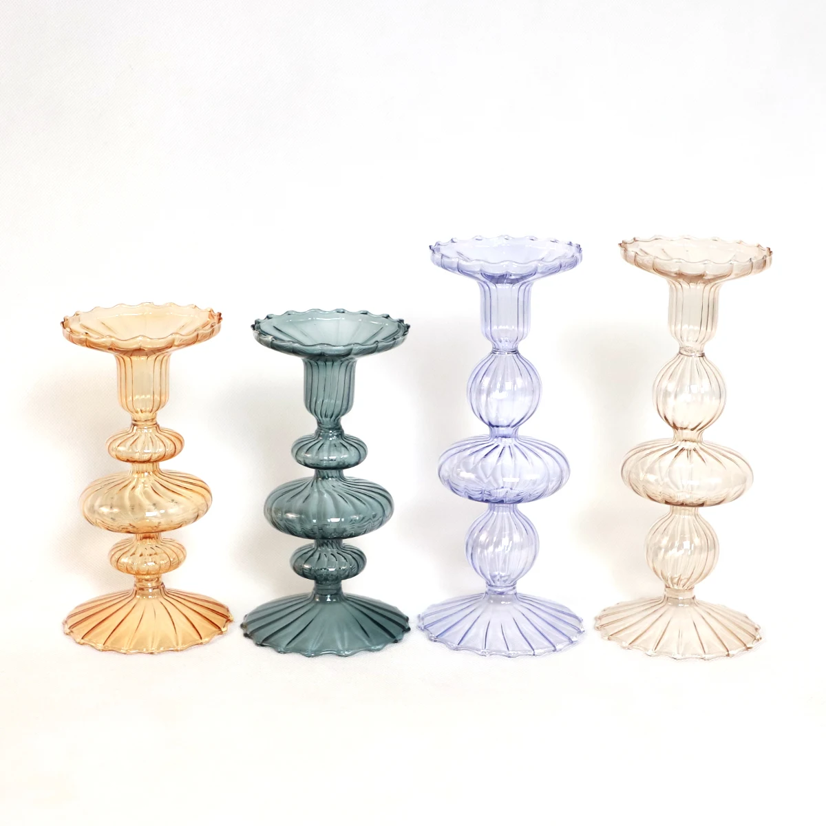 Romantic Wedding Colorful Glass Tapered Candlesticks Vintage Glass Candle Stick Holder supplier