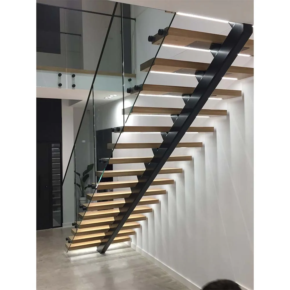 Factory Price LED Lights Stairs Mono Stringer Straight Open Riser Staircase Floating Stair Kits