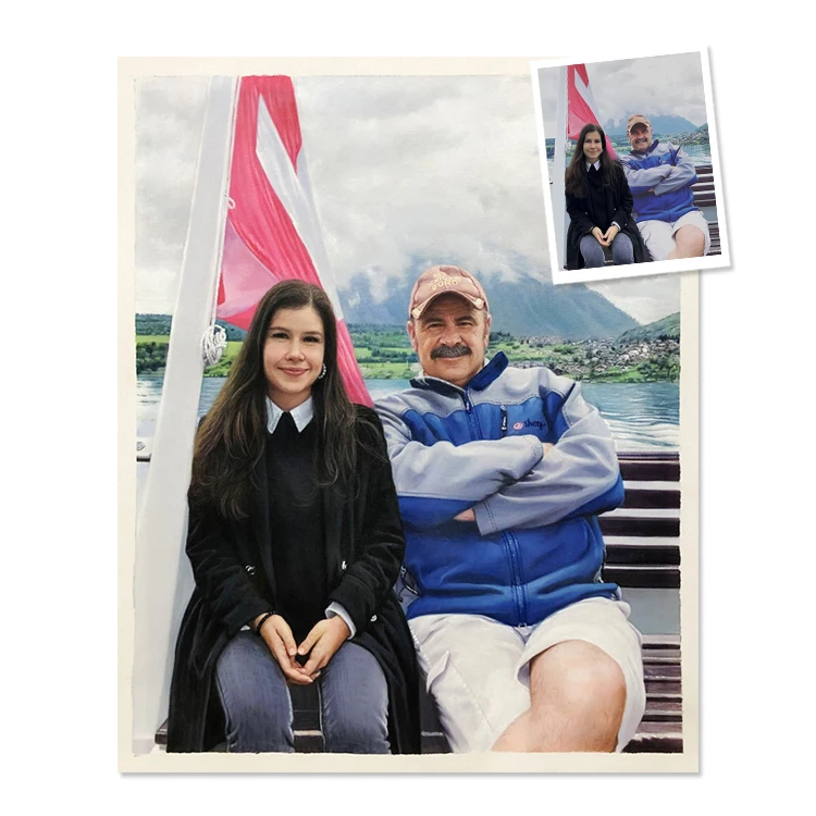 Handmade Realistic Artwork Woman and Man Portrait Couple Painting From Photo