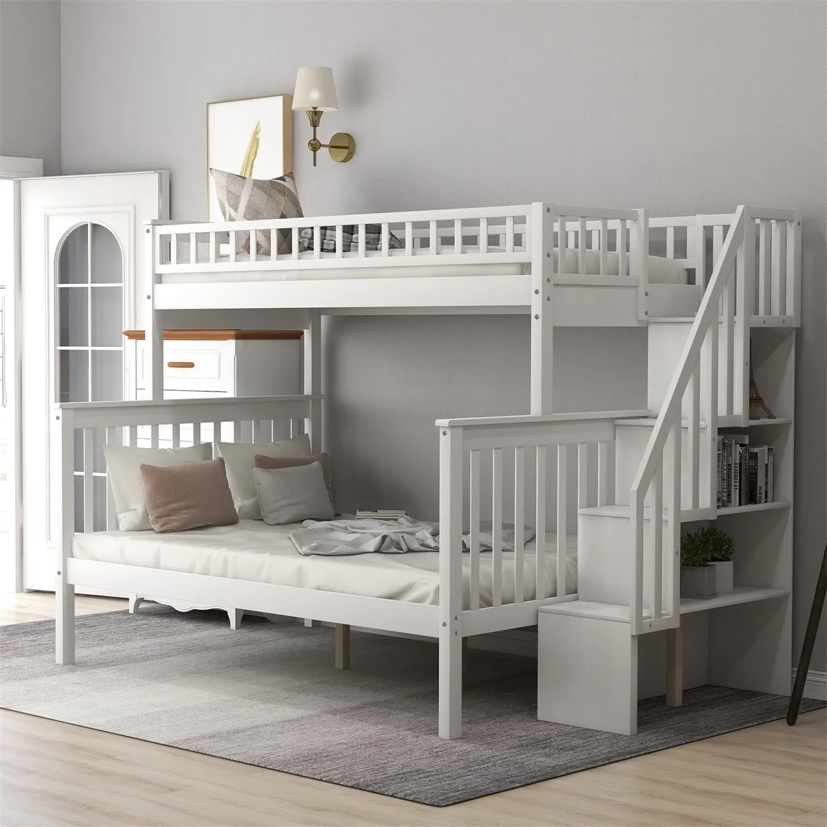 Multifunctional Bedroom Double Decker Bed Modern Wood Furniture Kids Children Bunk Bed With Storage