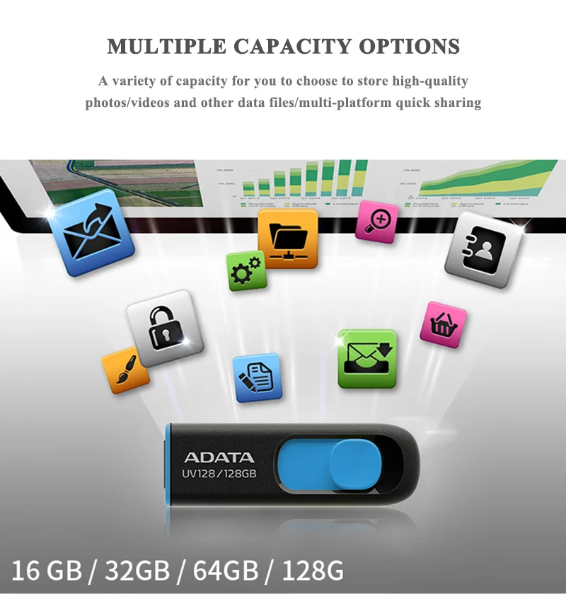 Original Adata Uv128 Usb Flash Drive 16gb 32gb Pen Drive 64gb 128gb