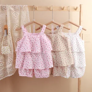 Muslin Baby Clothes Casual Two-Piece Floral Suspender Skirt Double-Layer Cotton Baby Clothing Sets