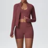 Brown jacket+shorts+bra