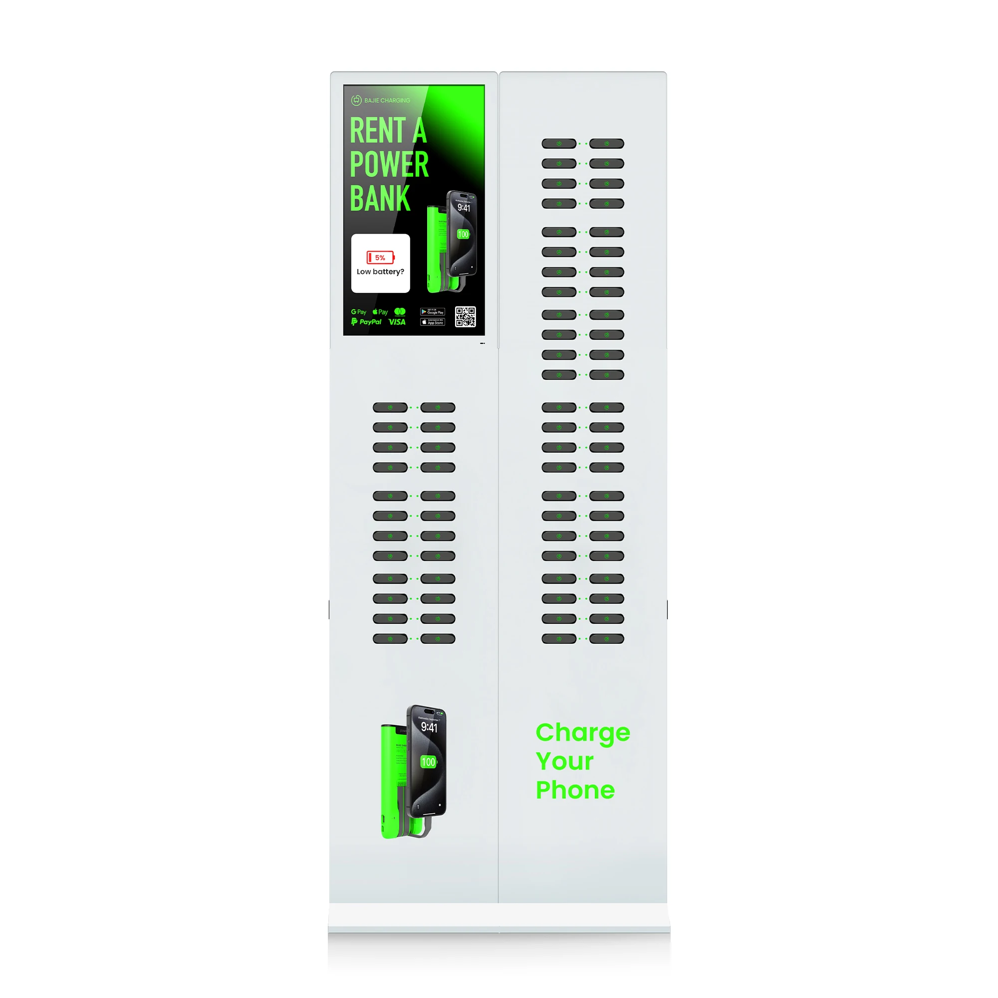 72 Slots Fast Charging Self-Service Term Machine Sharing Rental Station 23.8" Screen Rent Mobile Phone Shared Powerbank Kiosk