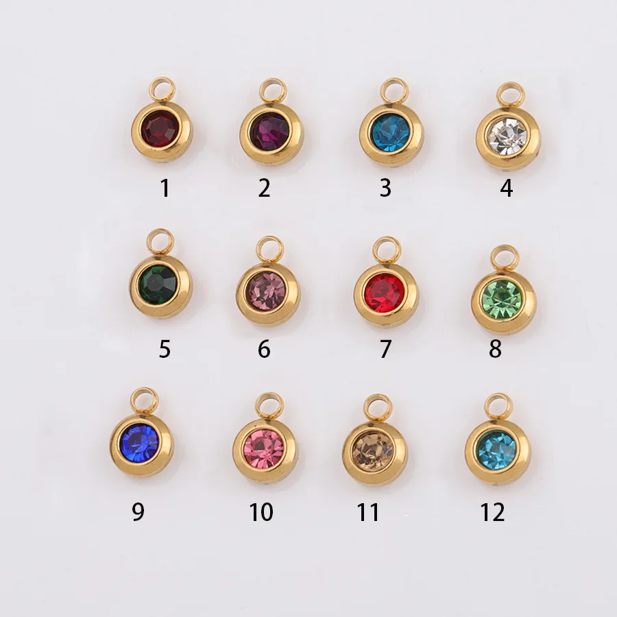 12pcs Stainless Steel Birthstone Charms Pendants Lot Bulk Crystal