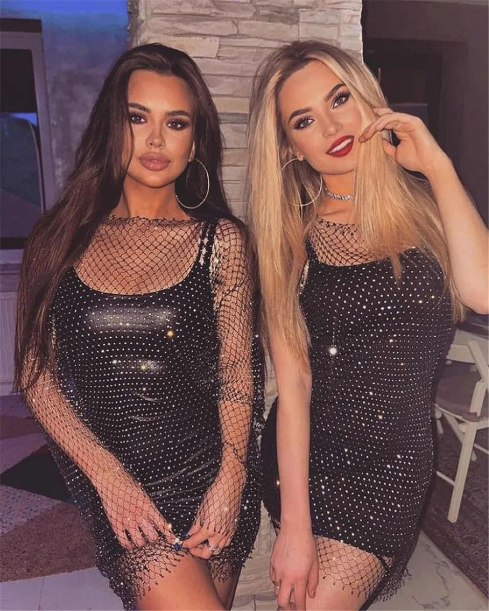 Womens Sexy Shiny Transparent Slim Fit Dresses Nightclub Sequins Backless  Dress 