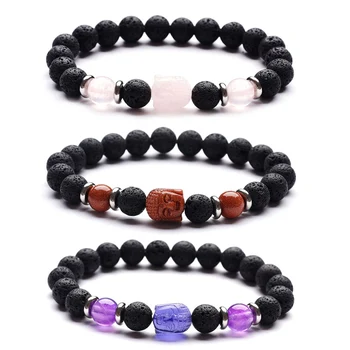 Bestone Healing Crystal Beads with Black Lava Stone 8mm Scented Essential Oil Diffuser Chakra Beads Bracelet