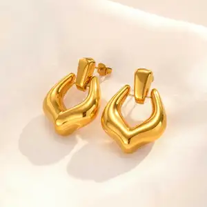 Hollow Dainty Texture Geometric Pattern Pendant Earring Stainless Steel Waterproof Statement Earrings