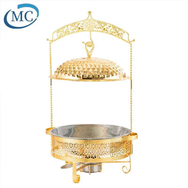Newest Turkey Style Diamond Pattern Chafing Dish Buffet Set Luxury Golden Chafing Dishes with Hinged Lid for Restaurant