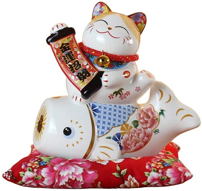 11Waving Lucky Fortune Cat Maneki Neko Porcelaine japonaise Chat chanceux Tirelirese Piggy Bank 