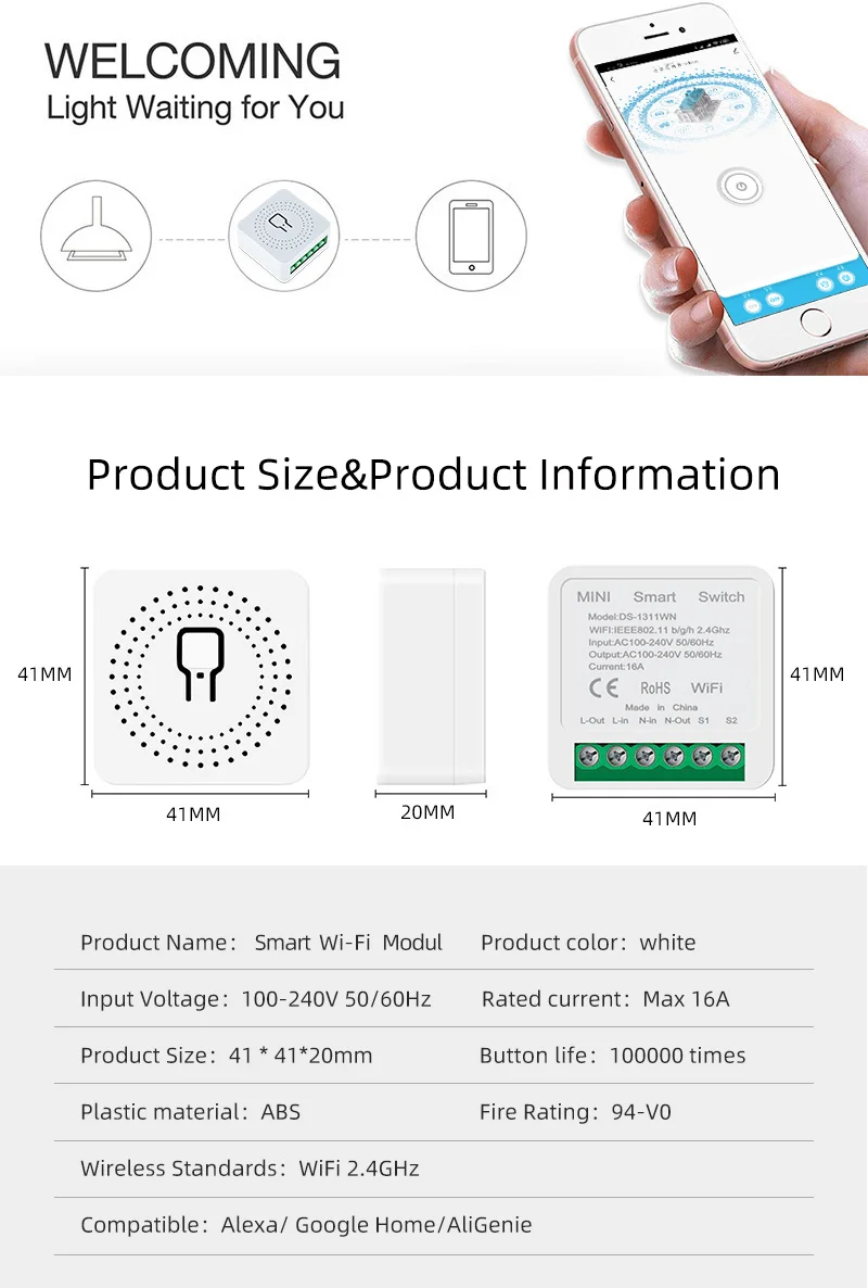 4 Pezzi Modulo Interruttore Intelligente WiFi 1 Via – Mini Smart Switch Fai Da Te – Compatibile Con Alexa, Google Home E App Tuya – Neutro Necessario