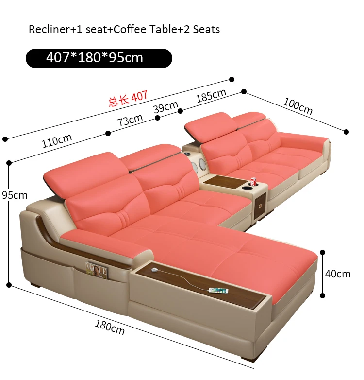 Modern Luxury Living Room Leather Sofa L Shaped Multifunctional Big