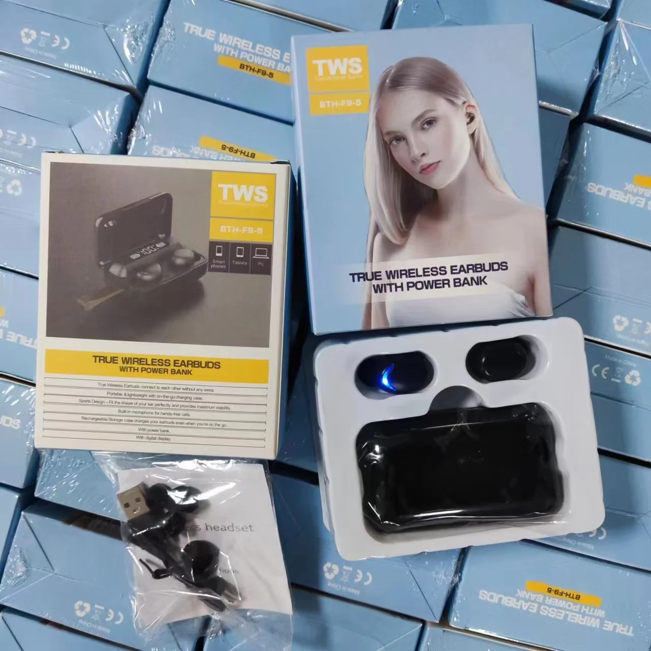 Hot Sale Wireless Earphones F9-5 Music Earphones TWS Binaural Touch Power Display In-Ear Earbuds