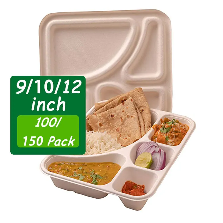 Biodegradable 5 Compartments Meal Disposable Sugarcane Bagasse