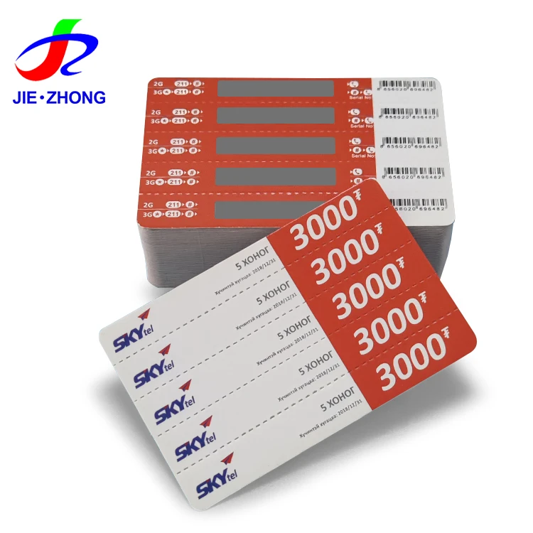 High Quality Printing Custom Paper  Recharge Prepaid Calling Multi PIN Code Scratch Cards