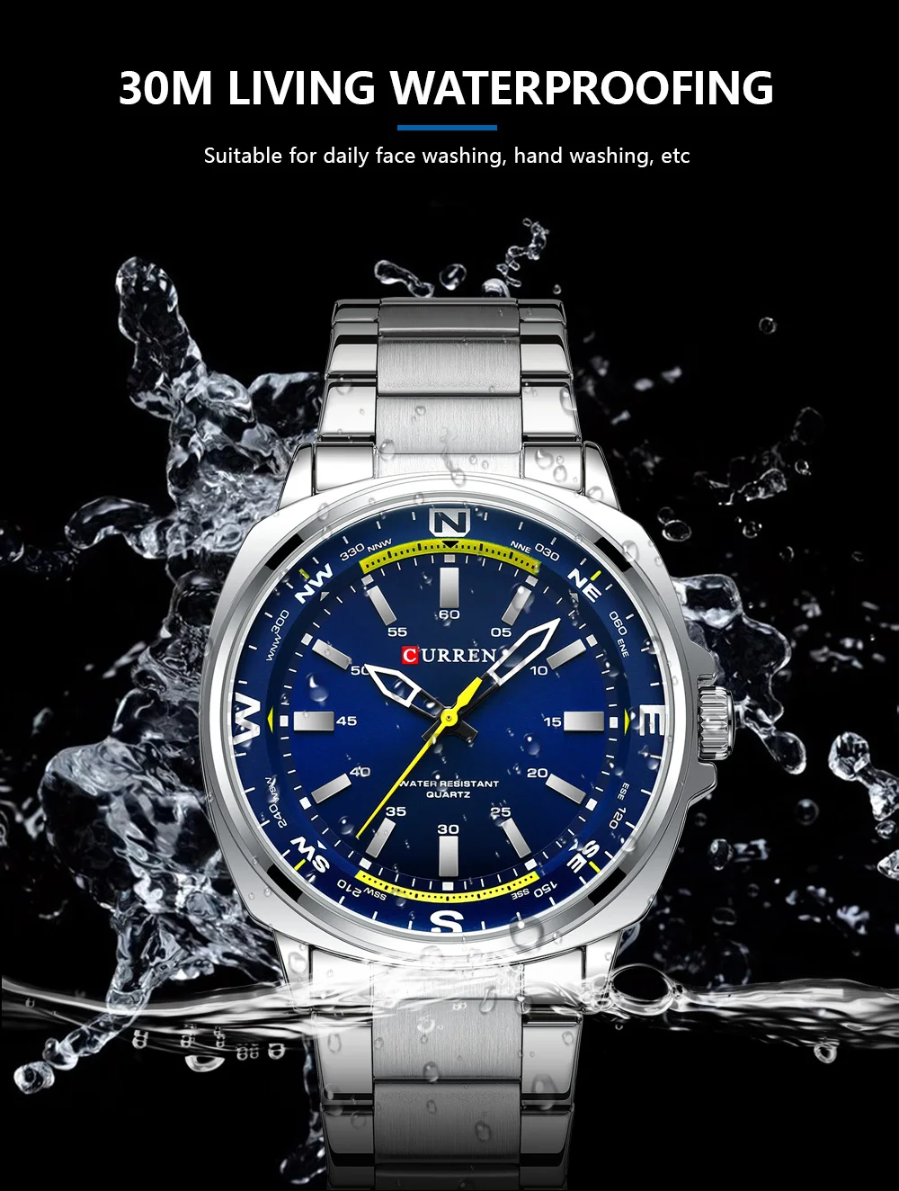 men’s square stainless steel watch