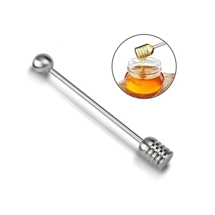 Solid Stainless Steel Honey Dipper Stirrer Spoon Mixing Stick Too 