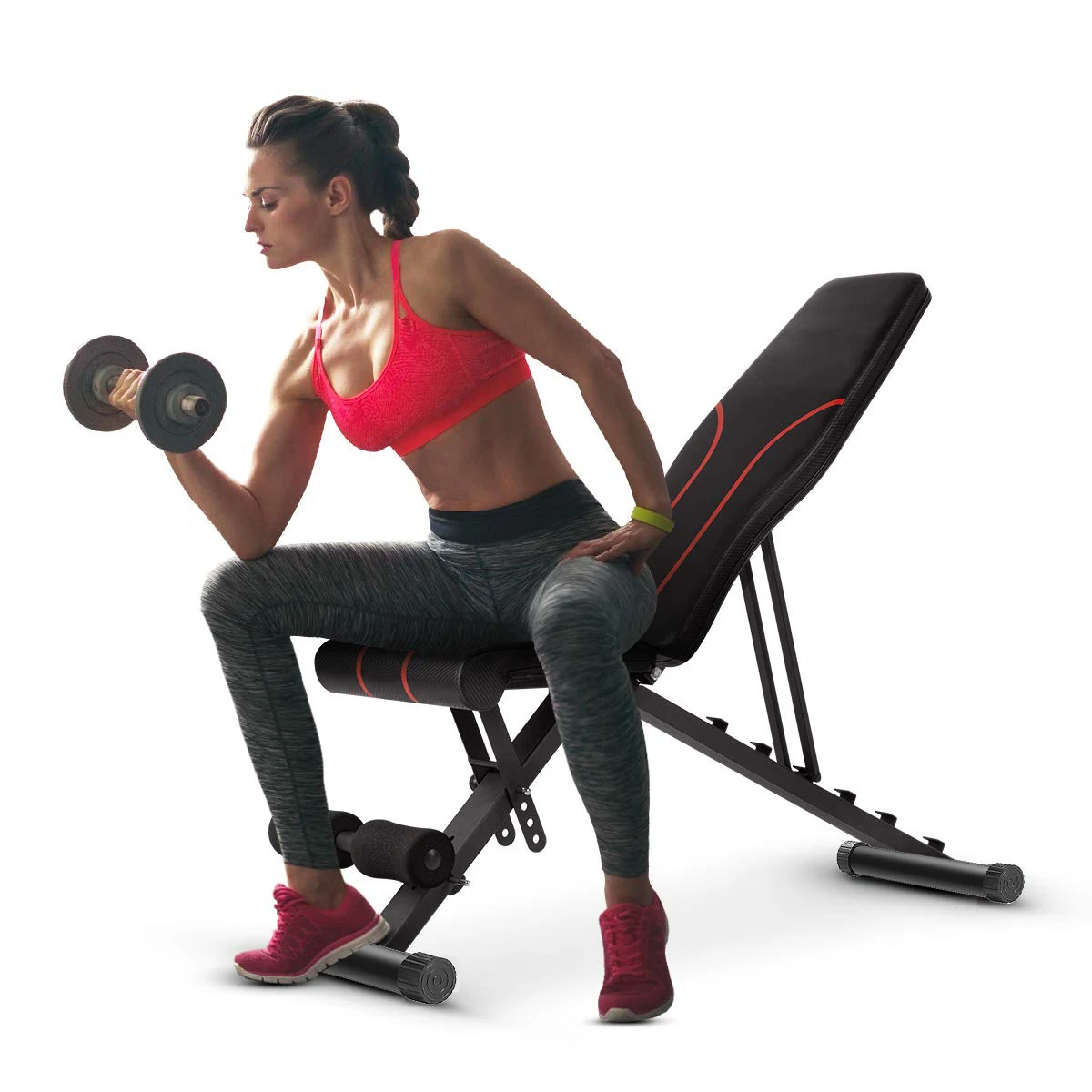 Lady doing exercise on a bench press