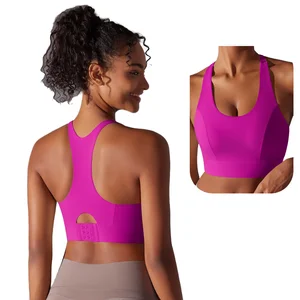 Women Racerback Permanent Cup Pad Running High Impact Support Yoga Bra Workout Fitness Tank Crop Top Sports Bra