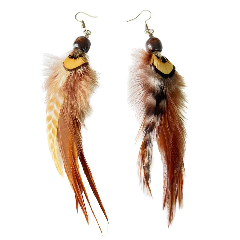 Boucles D'oreilles Pendantes Plumes Bohème – 10 Cm, Perles, Style Indien, Pour Carnaval Et Halloween