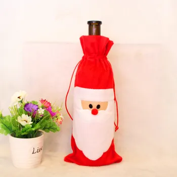 Factory Custom Christmas Party Favor Fabric Wine Drawstring Bag Santa Felt Wine Bottle Covers Bag