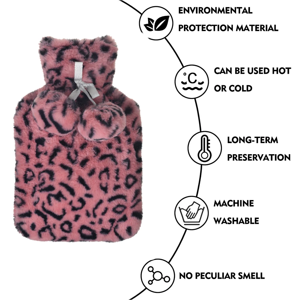 winter 1 liter 2 liter rubber hot water bottle bag plush classic leopard print cover for hand warming