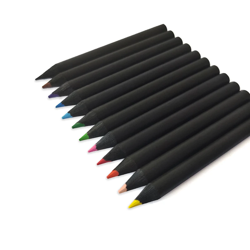 NON TOXIC BLACK WOOD MINI COLOR PENCIL SET WOODEN COLORED in PAPER TUNE for OFFICE and SCHOOL KIDS