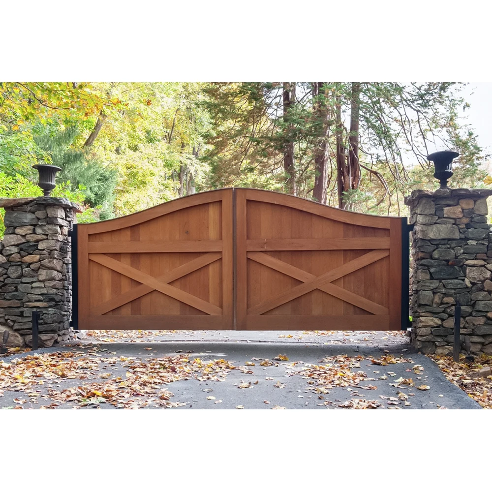 Country Style Rustic Retro Corrosion Resistant Solid Wood Automatic Driveway Gate