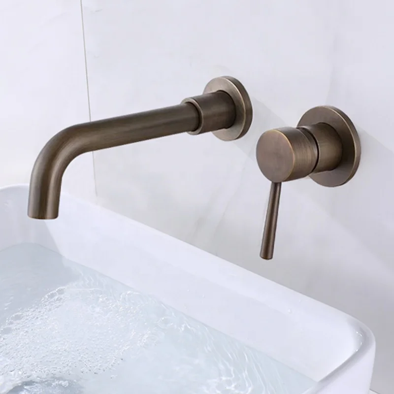Wall Mounted Brass Basin Faucet Single Handle Mixer Tap Hot Cold Bathroom Water Tap