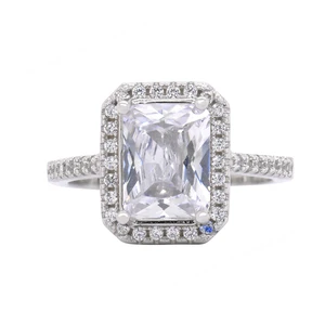 Fine Women's Classic Baguette Step Cut Moissanite Prong Setting 10K White Gold Certified Ring