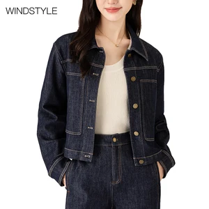 Dark Blue Slim Ladies New Jacket Formal Casual Not Easy to Fade Breathable Polyester Cotton Button Decoration