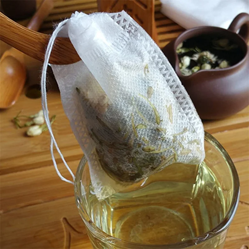 In Stock Biodegradable Tea Bags With Draw Strings Eco Non Woven Fabric