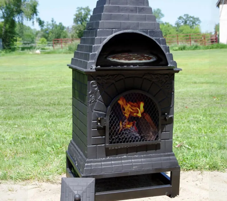 The Pizza Oven Cast Iron Chiminea With Cooking Grill Outdoor Garden ...