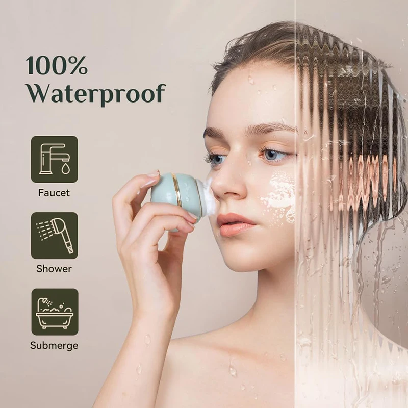 Waterproof Wireless Charging Electric Face Scrubber With Cleansing Station 3 Brush Heads Facial
