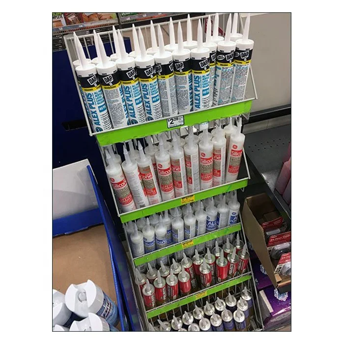 Store Adhesive Display Rack Powder Coated Metal Sealant Display Stand